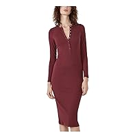 Bardot Womens Stretch Ribbed Snap Packet Long Sleeve Round Neck Below The Knee Party Sheath Dress