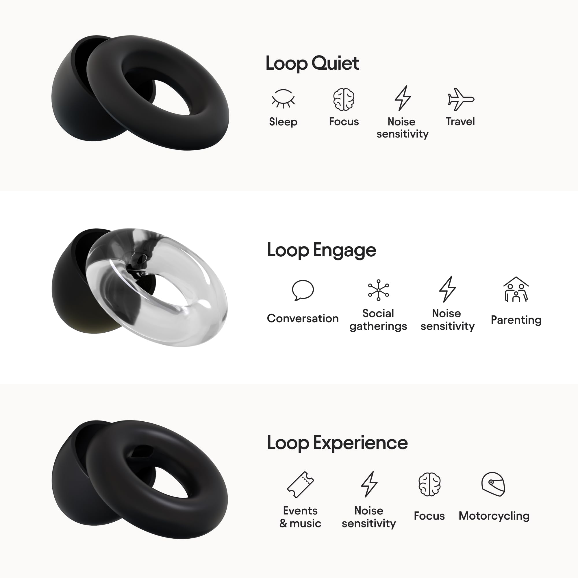 Loop Earplugs Ultimate Bundle (3-Pack) – Loop Quiet + Loop Experience + Loop Engage + Mute + Carry Case | Ear Plugs for Sleep, Focus, Concerts, Socializing & More | 26 dB/18 dB/16 dB Noise Reduction