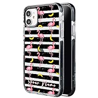 Case Compatible with iPhone 12 Mini Personalized with Your Name Tropical Flamingo, Protector Compatible with iPhone 12 Mini Customizable, Case Customized Flamingos Black Border