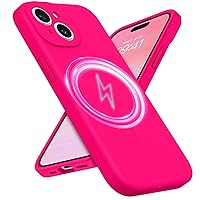 GUAGUA for iPhone 15 Plus Case 6.7 Inch Liquid Silicone Compatible with MagSafe Soft Rubber Slim Microfiber Lining Cushion Cover Shockproof Protective Anti Scratch Case for iPhone 15 Plus, Hot Pink