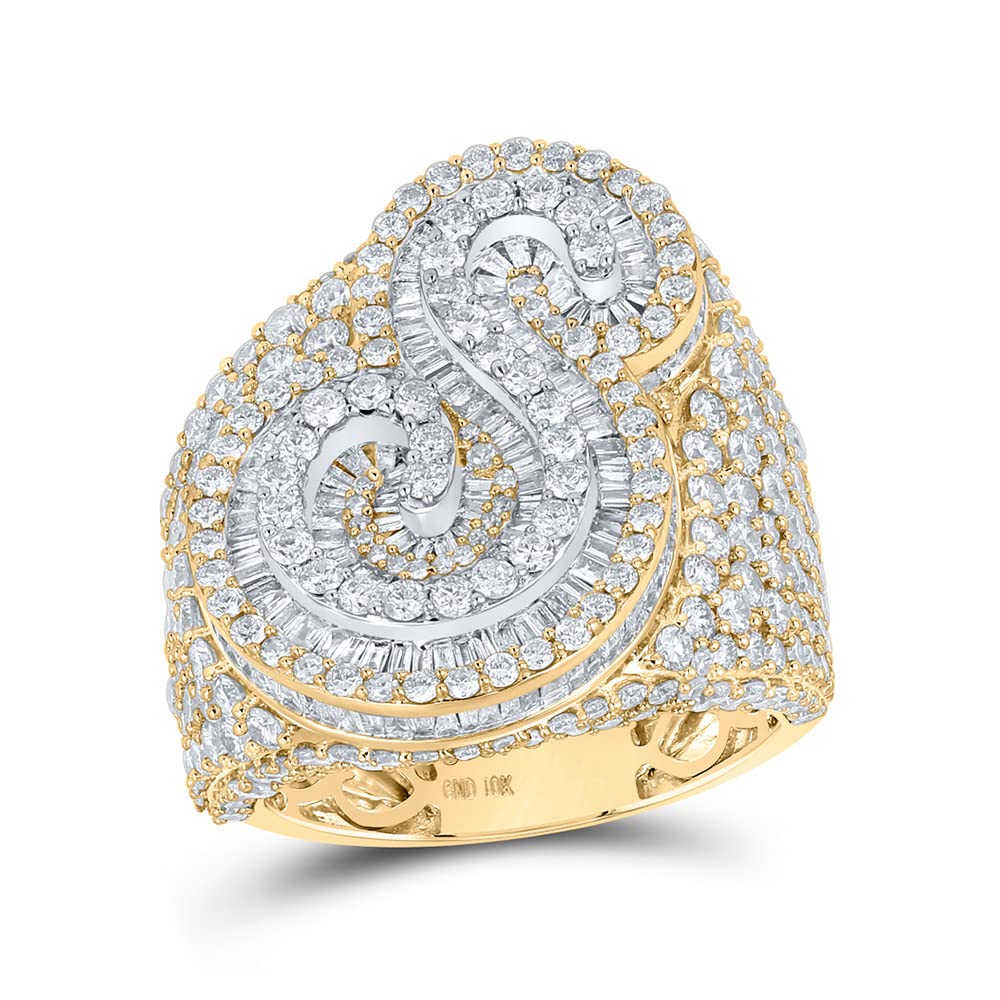 The Diamond Deal 10kt Two-tone Gold Mens Baguette Diamond S Initial Letter Ring 6-3/4 Cttw