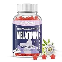 Melatonin Gummies 1mg for Kids (Sugar-Free) - Sleep Gummies with Vitamin B6 and Passionflower for Fall Asleep Faster, Vegan, Non-GMO, Strawberry Flavored 90 Count