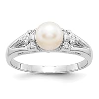14k White Gold Polished Prong set 6mm Freshwater Cultured Pearl Diamond Ring Size 6.00 Jewelry for Women