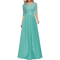 Lace Appliques Mother of The Bride Dresses for Wedding A line Prom Dress Long Chiffon Formal Party Gowns with 1/2 Sleeves
