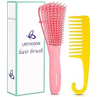 Detangling Hair Brush,Hair Detangler Brush and Wide Tooth Comb Set for Black Natural Curly Wet Dry Thick Straight Long Hair, Afro American Type 3a-4c