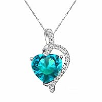 Ismatara Heart Cut Blue Topaz & Diamond 925 Sterling Silver 14K White Gold Finish Diamond Pendant Necklace for Women's & Girl's