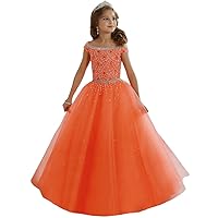 Girls' Bateau Crystal Floor Length Pageant Gowns