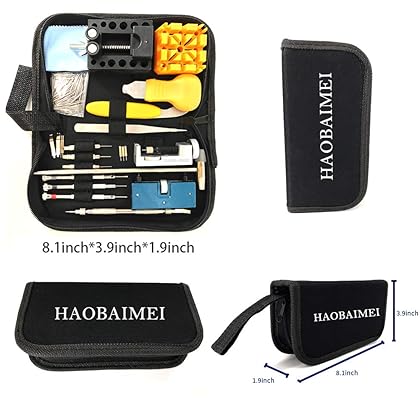 HAOBAIMEI 168 PCS Watch Repair Tool Kit, Case Opener Spring Bar Watch Band Link Tool Set With Carrying Bag, Replace Watch Battery Helper Multifunctional Tools With User Manual For Beginner