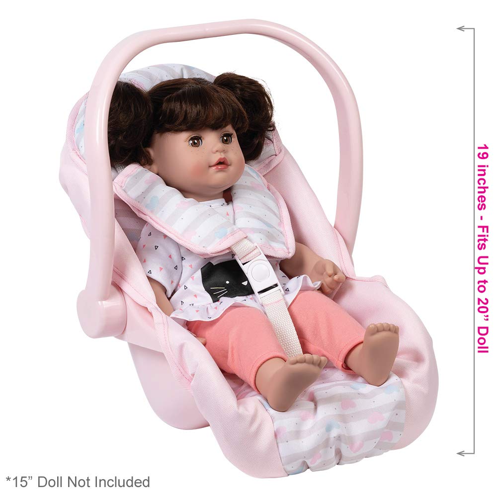 Adora Baby Doll Car Seat - Pink Carrier, Fits Dolls Up to 20 inches, Stripe Hearts Design, Multicolor
