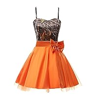 YINGJIABride Spaghetti Straps Camouflage Prom Homecoming Dress Short Bridesmaid Dress Tulle