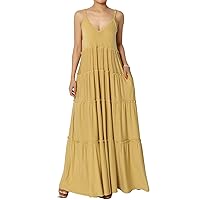 TheMogan Women's Casual Summer Ruffle Tiered V-Neck Cami Long Maxi Dress w Pocket Vacation Sundress