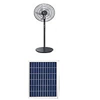Standing Fan Cordless Rechargeable Floor Fan with Solar Panel Power and AC Charger Dual Input for Home, Camping, Outdoor Fishing (Black)