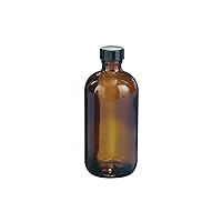 Kimble Type III Soda-Lime Glass Amber Narrow Mouth Boston Round Bottle with Taperseal Caps, Caps Attached, Capacity 8oz (Case of 12)