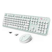 Wireless Keyboard and Mouse Combo, Ergonomic Full Size Typewriter Retro Round Keycaps Keyboard, Compatible with Windows, PC, Perfer for Home and Office Keyboards（Green）