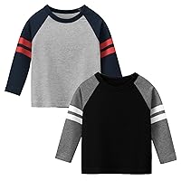 Toddler Little Boys T Shirts 2 Pack Long Sleeve Crewneck Top Tee Dinosaur Car Letter Printed Shirts for 2-7 Years