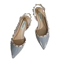 Women Fashion Studded Rivet Pumps Sexy Pointed Toe Flat Shoes Casual Comfortable Closed Toe Slingback Slip on Flats Classic Dress Shoes