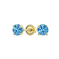 Traditional Tiny Minimalist Cubic Zirconia AAA CZ Yellow 14K Real Gold Solitaire Stud Earrings For Women Teens Screw Back Simulated Gemstone Birthstone Colors 3MM 4MM