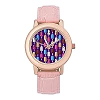 Colorful Ice Creams Classic Watches for Women Funny Graphic Pink Girls Watch Easy to Read