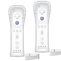 Gamrombo Wii Controller 2 Pack, Wii Remote Built in Dual Vibration, Motion Sensing, Speaker, with Silicone Case and Wrist Strap, Wii Controllers for Wii/Wii U (White)
