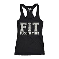 Womens Funny Fitness Tank FIT F*ck Im Tired Sarcastic Graphic Tanktop for Ladies