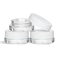 (90 Pack) 7ml Low Profile Thick Glass Jars with White Lids - Airtight Containers for Oil, Lip Balm, Wax, Cosmetics