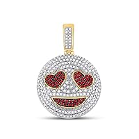 10K Yellow Gold Mens Ruby Emoji Smiley Heart Necklace Pendant 1-1/3 Ctw.