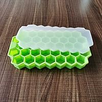 Honeycomb Mold Silicone Honeycomb Nest Ice Mold with Cover Silicone Mold 37 Ice Making Mold Silicone Ice Lattice 21.512.52.5 (Two Packs)/Green with Cover