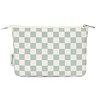 Narwey Small Makeup Bag for Purse Travel Makeup Pouch Cosmetic Bag Zipper Pouch Bags for Women (Mint Green Checkerboard)