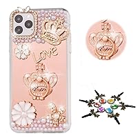 STENES Sparkle Phone Case Compatible with TCL Stylus 5G Case - Stylish - 3D Handmade Bling Crown Flowers Stand Rhinestone Crystal Diamond Design Cover Case - Gold