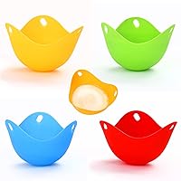 4 Pack Silicone Egg Poaching Cups Boiler Molds with Ring Standers Easy Release and Cleaning Poached Bowl for Microwave or Stove Top Cooking (Orange, Green, Blue, Red), red,orange,blue,green