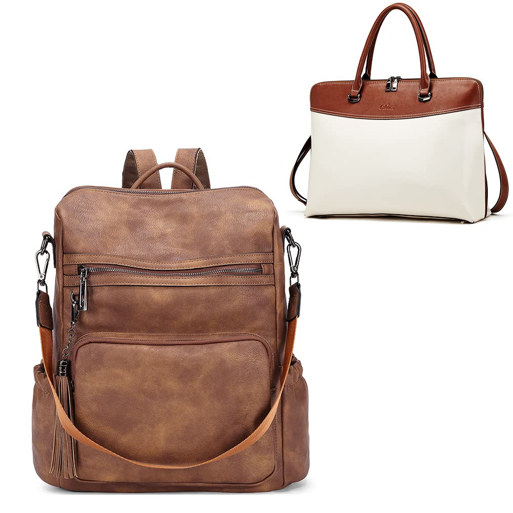 CLUCI Backpack Purse bundles with Leather Briefcase