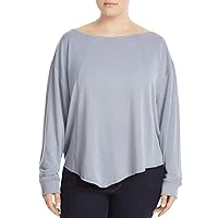 ELAN Womens Plus Asymmetric Long Sleeves Pullover Top Blue 3X