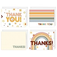 Retro Floral Thank You Cards / 24 Thanks Appreciation Greeting Cards With White Envelopes Set / 3 1/2