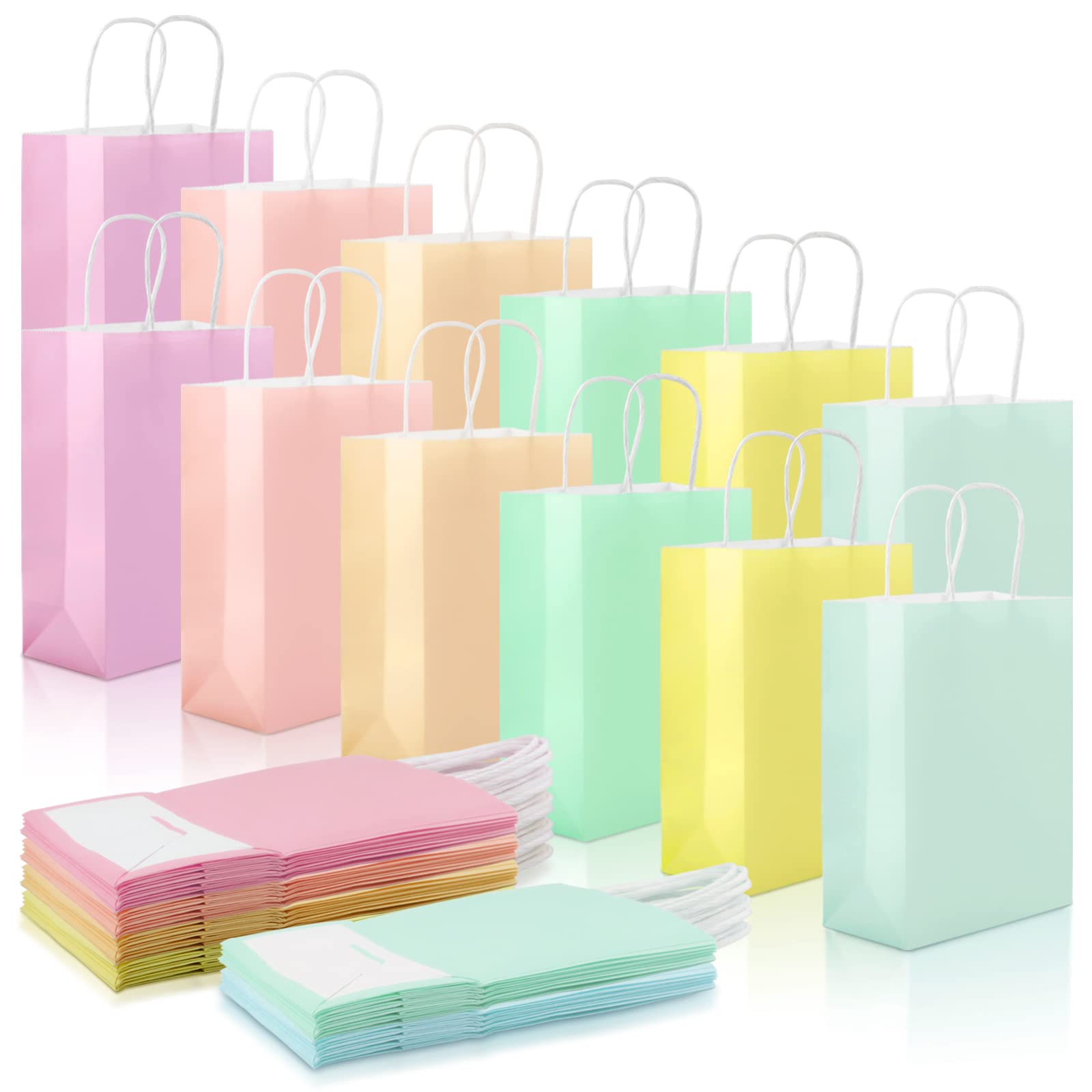 BadenBach 30 Pack Pastel Paper Gift Bags with Handle, Kraft Paper Small Party Favor Goodie Bags Bulk for Birthday Wedding Thanksgiving Halloween Christmas (8.6