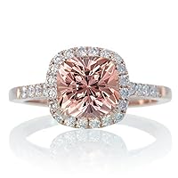 1.5 Carat Perfect Cushion Morganite and Diamond Engagement Ring on 10k Rose Gold