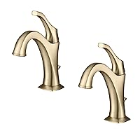 KRAUS KBF-1201BG Arlo Single Handle Basin Bathroom Faucet with Lift Rod Drain and Deck Plate, Brushed Gold (2-Pack)