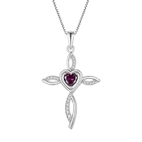 Cross Pendant 925 Sterling Silver Birthstone Infinity Loop Cross Necklace Heart-shaped Birthstone Cross