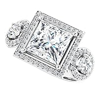 ERAA Jewel 4 CT Princess Colorless Moissanite Engagement Ring Wedding/Bridal Rings Set, Solitaire Halo Style, Solid Gold Silver Vintage Antique Anniversary Promise Ring Gift for Her