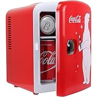 Coca-Cola 4L Portable Cooler/Warmer, Compact Personal-Travel-Fridge for Snacks Lunch Drinks Cosmetics, Includes 12V and AC Cords, Cute Desk Accessory for Home Office Dorm , Red, Polar Bear