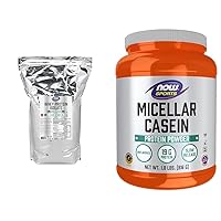 NOW Sports Nutrition, Whey Protein Isolate, 25 g with BCAAs, Unflavored Powder, 10-Pound & Sports Nutrition, Micellar Casein 19 g, Slow Release, Unflavored Powder, 1.8-Pound