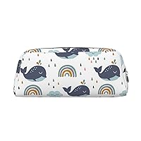 Whale Rainbow Cloud Rain Leather Cosmetic Pouch Zippered Makeup Bag For Work Office (Golden Zipper)