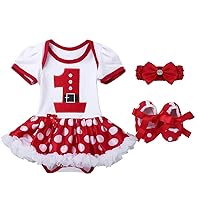 TiaoBug Infant Baby Girls 1st Christmas Romper Tutu Dress Outfit Polka Dots Tops with Headband Shoes Clothing Set