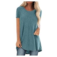 Plus Size Tops for Women Dressy Casual Round Neck Blouses Loose Flowy Hide Belly Short Sleeve Tunic Shirts for Leggings