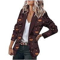 Casual Halloween Blazers Jacket for Women Long Sleeve Lapel Cardigan Open Front Fashion Grimace Printed Office Suits