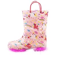 EUXTERPA Toddler-Kids Waterproof Light Up Rain Boots Patterns and Glitter Boots with Handles for Boys and Girls