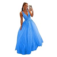 Tulle Lace Appliques Prom Dresses Ball Gowns Long Formal Evening Party Gowns