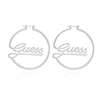 GUESS Silvertone Logo Hoop Earrings