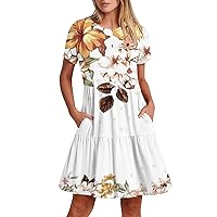Clearance Summer Dresses for Women 2024 Trendy Plus Size Crewneck Short Sleeve Patchwork Dress Going Out Dressy Casual Color Block Beach Sundress Today Deals(3-White,XX-Large)