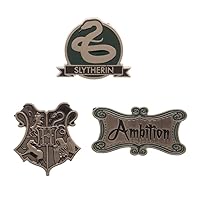 Slytherin Label Pin Costume Set | House Words Ambition, Hogwarts Crest, House Animal Snake