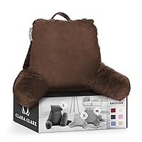Clara Clark Reading Pillow, Back Rest Pillow for Sitting in Bed with Arms for Kids & Adults - Premium Shredded Memory Foam TV Sit Up Pillow - Medium, Brown